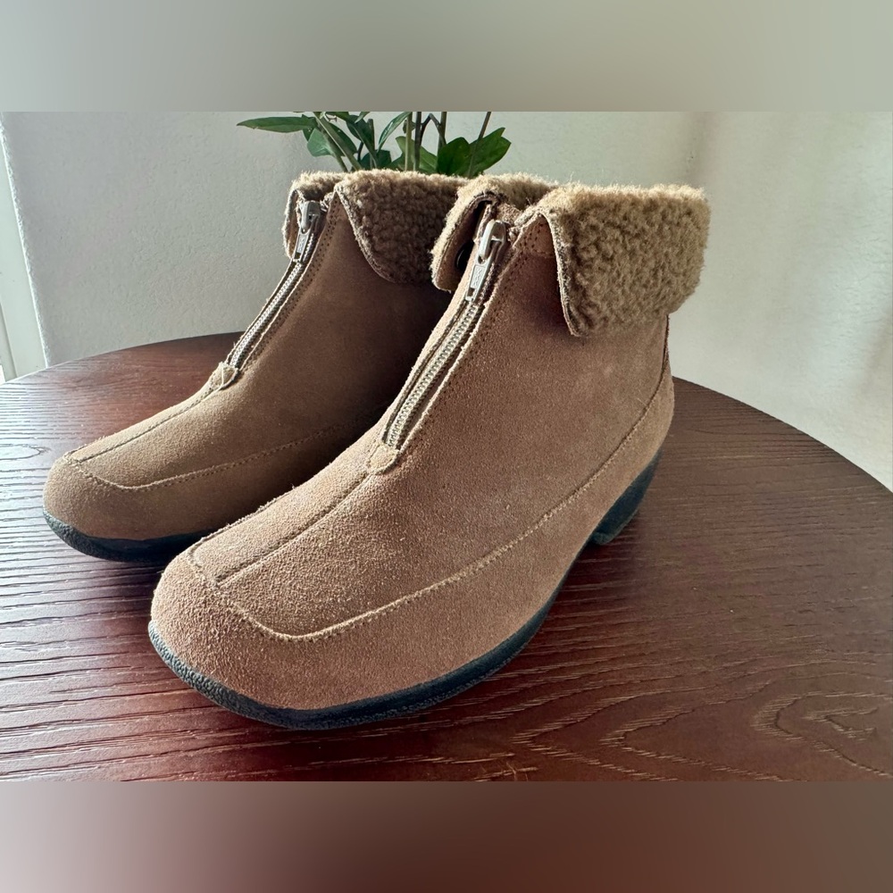 Dr. Scholl's Tan Leather Ankle Boots with Zipper Womens Size 8.5